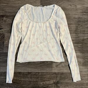 Altar'd State pink bows white and pink scoop neck long sleeve top